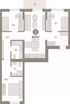 3-к квартира, вторичка, 85м2, 6/7 этаж