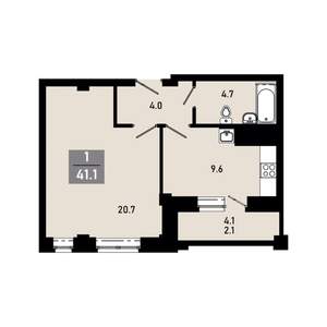 1-к квартира, строящийся дом, 41м2, 9/18 этаж