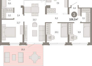 3-к квартира, вторичка, 107м2, 1/9 этаж