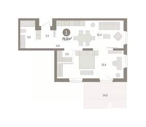 1-к квартира, вторичка, 76м2, 2/14 этаж