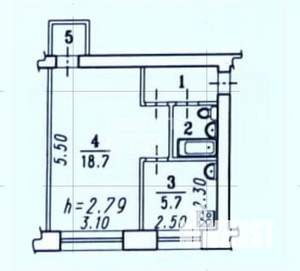 1-к квартира, вторичка, 32м2, 5/5 этаж