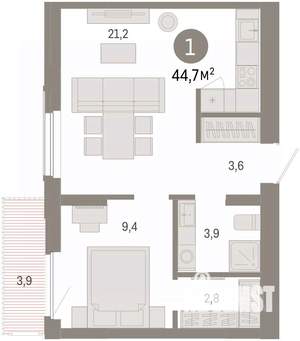 1-к квартира, вторичка, 45м2, 7/8 этаж