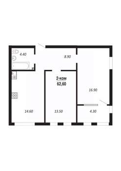 2-к квартира, вторичка, 63м2, 12/14 этаж