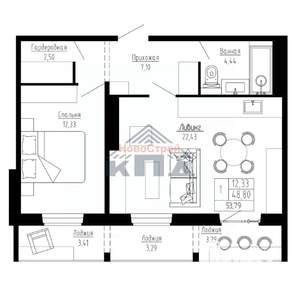 1-к квартира, вторичка, 54м2, 8/16 этаж