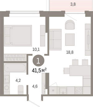 1-к квартира, вторичка, 41м2, 2/9 этаж