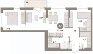 2-к квартира, вторичка, 62м2, 4/8 этаж