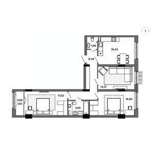 3-к квартира, строящийся дом, 84м2, 4/8 этаж