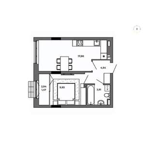 1-к квартира, строящийся дом, 38м2, 3/8 этаж