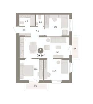 3-к квартира, вторичка, 79м2, 3/14 этаж