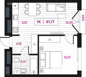 1-к квартира, строящийся дом, 41м2, 5/15 этаж