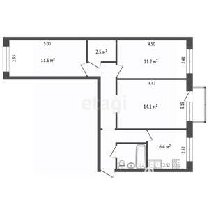 3-к квартира, вторичка, 58м2, 5/5 этаж