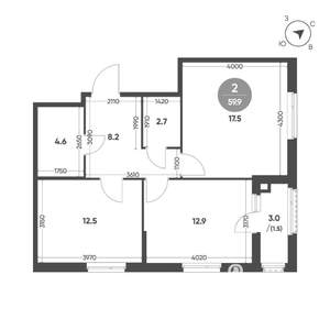 2-к квартира, вторичка, 60м2, 2/11 этаж