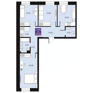 3-к квартира, вторичка, 83м2, 2/9 этаж
