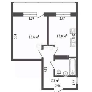 1-к квартира, вторичка, 40м2, 7/12 этаж