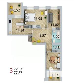 3-к квартира, вторичка, 73м2, 1/10 этаж