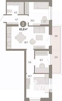 3-к квартира, вторичка, 66м2, 3/9 этаж