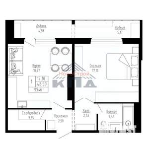 1-к квартира, строящийся дом, 53м2, 6/16 этаж