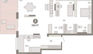 3-к квартира, сданный дом, 135м2, 1/17 этаж