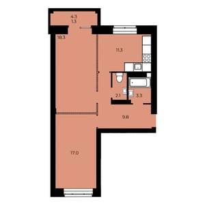 2-к квартира, строящийся дом, 63м2, 14/15 этаж
