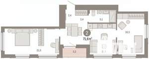 2-к квартира, вторичка, 72м2, 4/16 этаж