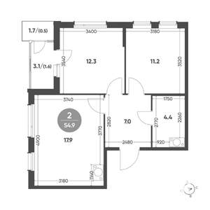 2-к квартира, вторичка, 55м2, 9/10 этаж