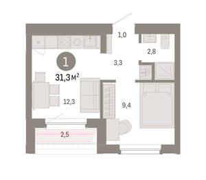 1-к квартира, вторичка, 31м2, 8/16 этаж