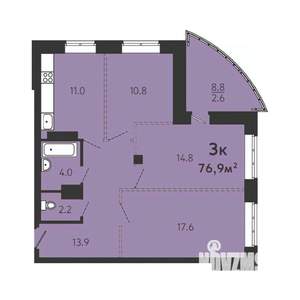 3-к квартира, строящийся дом, 74м2, 7/16 этаж