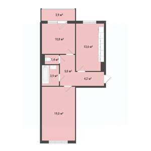 2-к квартира, вторичка, 58м2, 1/10 этаж