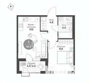 1-к квартира, вторичка, 37м2, 8/9 этаж