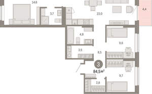 3-к квартира, вторичка, 85м2, 3/9 этаж