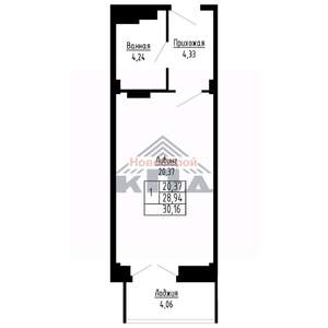 1-к квартира, строящийся дом, 30м2, 6/16 этаж