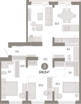 3-к квартира, вторичка, 106м2, 8/9 этаж