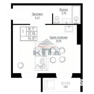 1-к квартира, строящийся дом, 35м2, 7/8 этаж