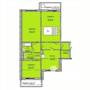 3-к квартира, строящийся дом, 83м2, 3/10 этаж
