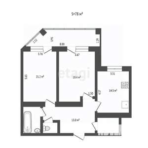 2-к квартира, вторичка, 79м2, 9/10 этаж