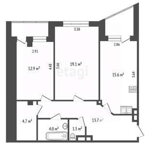 2-к квартира, вторичка, 72м2, 4/16 этаж