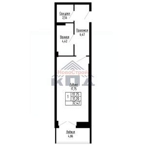 1-к квартира, строящийся дом, 32м2, 16/16 этаж