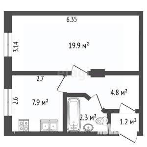 1-к квартира, вторичка, 36м2, 2/2 этаж