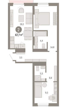 2-к квартира, вторичка, 68м2, 3/9 этаж