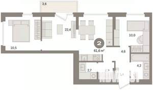 2-к квартира, вторичка, 62м2, 4/16 этаж