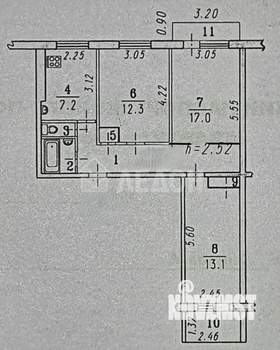 3-к квартира, вторичка, 59м2, 4/9 этаж