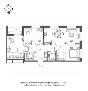 3-к квартира, строящийся дом, 83м2, 10/12 этаж