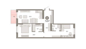 2-к квартира, вторичка, 72м2, 7/9 этаж