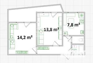 2-к квартира, вторичка, 51м2, 2/5 этаж