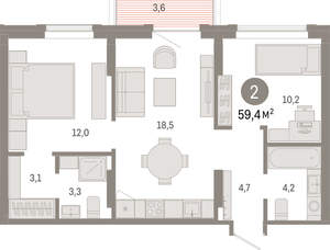 2-к квартира, вторичка, 59м2, 2/9 этаж