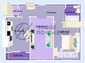2-к квартира, строящийся дом, 57м2, 13/16 этаж