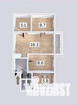 3-к квартира, вторичка, 56м2, 2/5 этаж