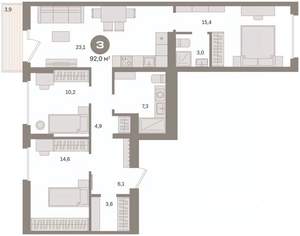 3-к квартира, вторичка, 92м2, 4/16 этаж
