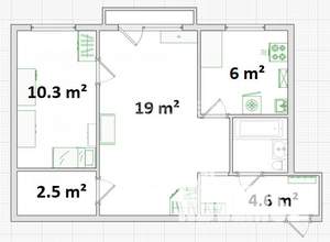 2-к квартира, вторичка, 45м2, 4/5 этаж