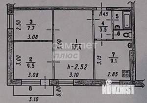 3-к квартира, вторичка, 51м2, 7/9 этаж